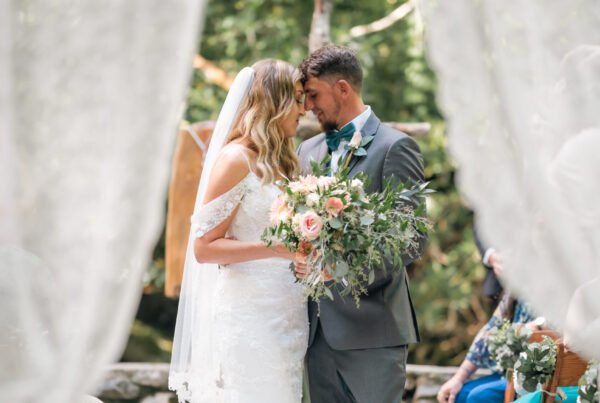 Bride and groom at Spence Cabin wedding in the Great Smoky Mountains