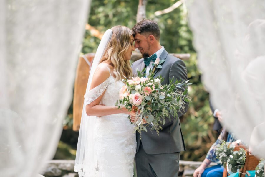 Bride and groom at Spence Cabin wedding in the Great Smoky Mountains