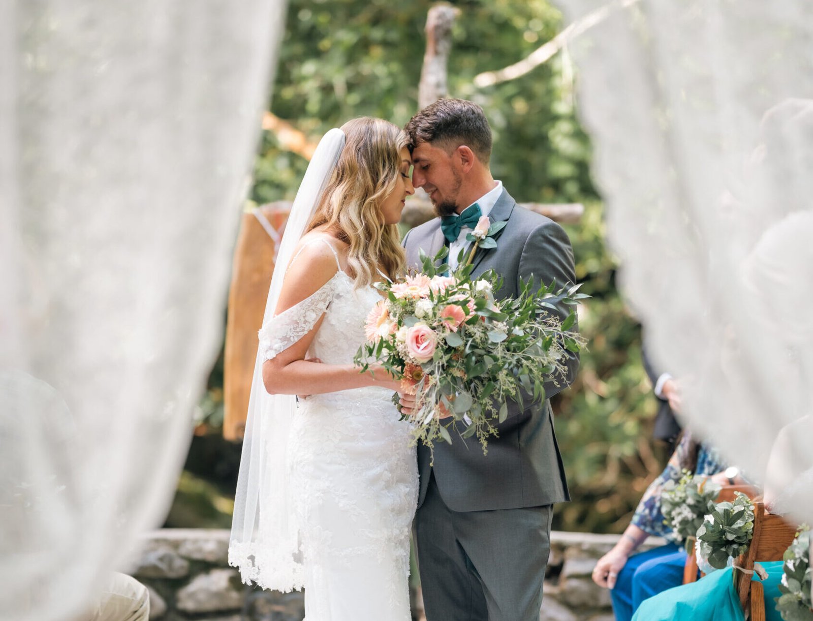 Bride and groom at Spence Cabin wedding in the Great Smoky Mountains